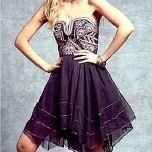 Free People Strapless Embroidered Mini Dress